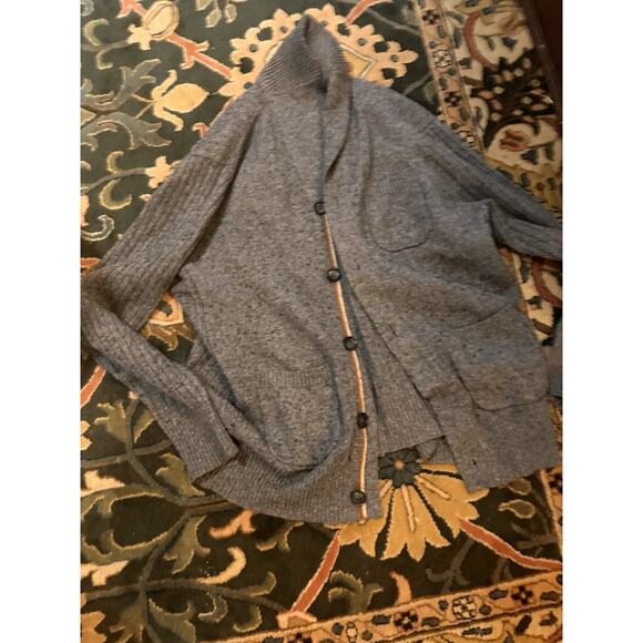 Vtg Banana Republic Cardigan Men XL Gray Shawl Collar Button Up Grandpa Sweater - Picture 2 of 4